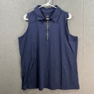 Belle by Kim Gravel Knit Zip Front Tank with Circle Pull Twilight, Size 1X